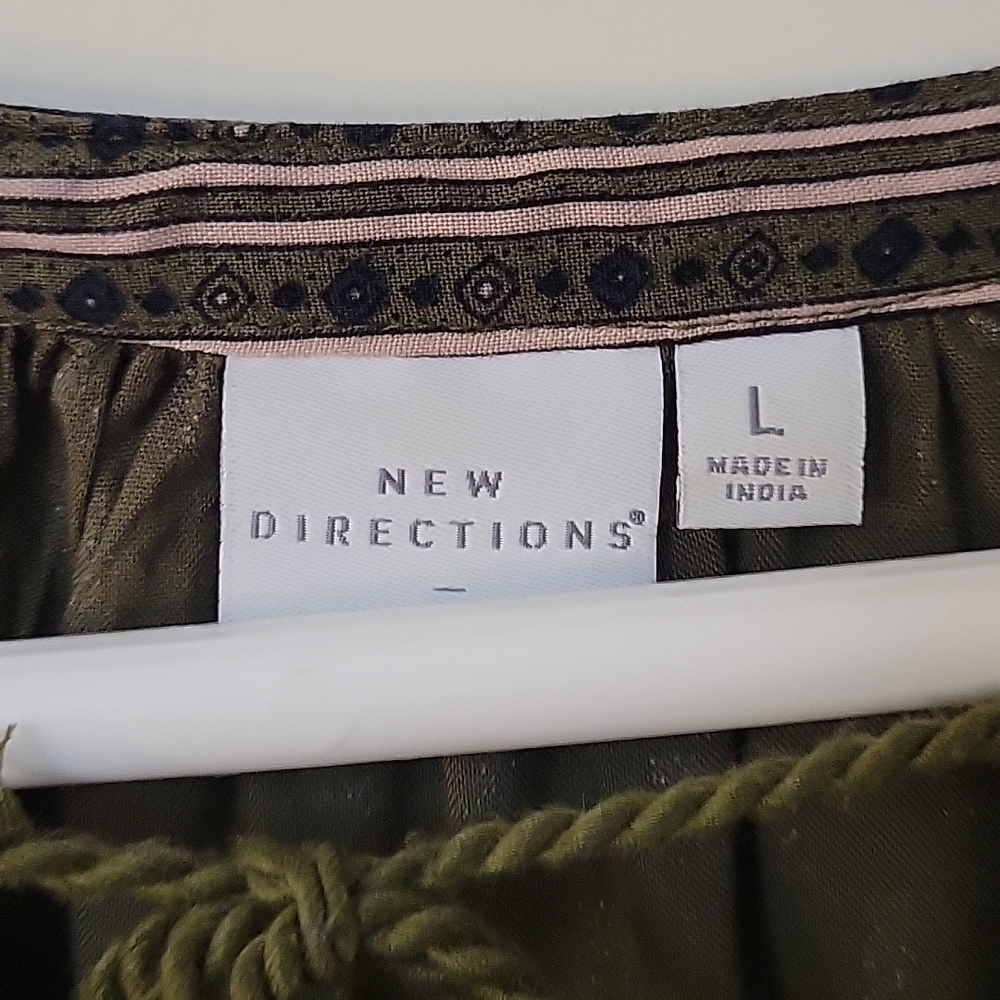 New DIRECTIONS Olive Green Floral Paisley Peasant Long Sleeve Hippy Tunic - Picture 5 of 12